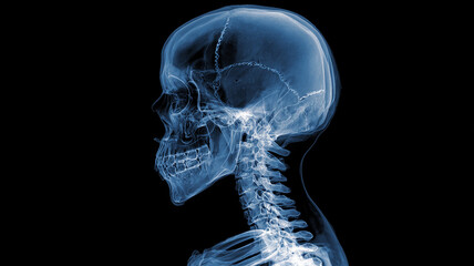Human Skull and Cervical Spine X-Ray in Side Profile View made with generative AI