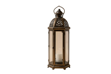 Vintage Metal Lantern with Glowing Candle Inside
