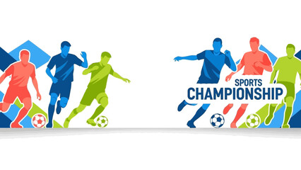 Fototapeta premium Dynamic Soccer Championship Illustration with Running Athletes and Geometric Background