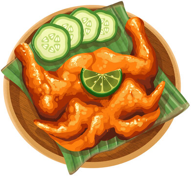 Ayam Taliwang Indonesian Traditional Food Illustration