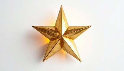 Obraz premium Golden five-point star glowing on white background