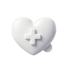 White heart icon with plus sign isolated