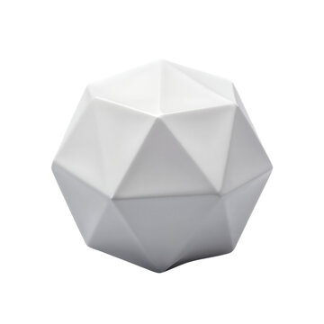 White geometric dodecahedron shape.