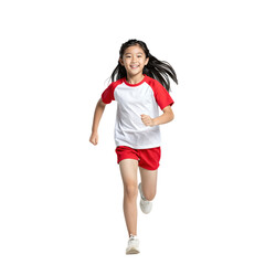Young Asian girl running in sportswear