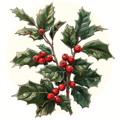 Holly Branch Vector Illustration - Christmas and Winter Decoration