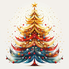 Vibrant Christmas Tree Vector Illustration with Star and Ornaments - Festive Holiday Graphics