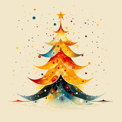 Abstract Christmas Tree Vector Illustration with Colorful Festive Sparkles and a Star on Top