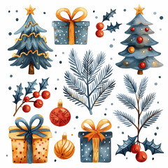 Christmas Vector Elements Collection Trees, Gifts, and Ornaments