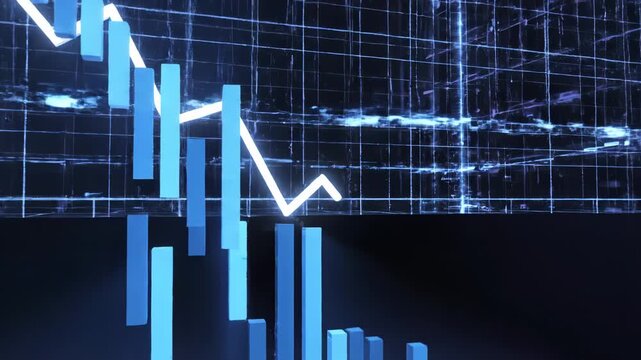Digital graph with declining trend and grid background