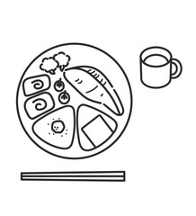 おにぎりワンプレートランチのイラスト　線画のみ
