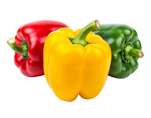 Vibrant bell peppers in a colorful trio of red, yellow, and green isolated on transparent background