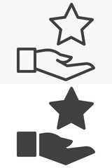 Hand with star rating line and solid vector icon set
