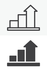 Growth chart arrow line and solid vector icon set
