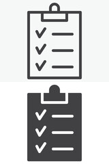 Clipboard checklist line and solid vector icon set