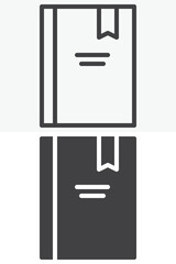 Book with bookmark line and solid vector icon set