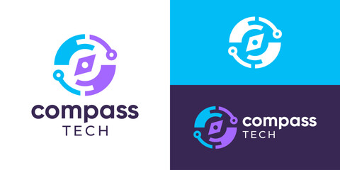 Creative modern Compass tech logo template. North tech logo design vector illustration. © Hi_std