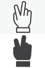Victory hand gesture line and solid vector icon set