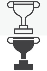 Trophy cup award line and solid vector icon set