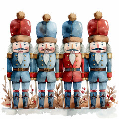Watercolor Vector Christmas Nutcracker Soldiers, Holiday Decorations