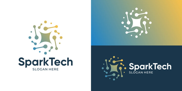 Creative modern spark tech logo template. Abstract star with dot connection for tech spark logo design vector illustration.