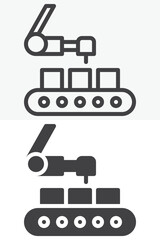 Industrial robot automation line and solid vector icon set