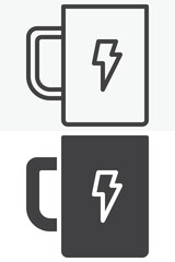 Energy drink cup line and solid vector icon set