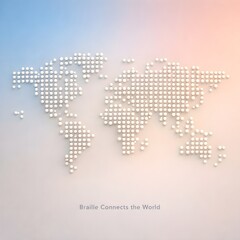 Fototapeta premium World Braille Day Poster. Minimalist Map of Continents Formed by Tactile Spheres.
