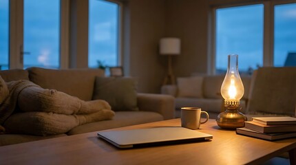 Peaceful Evening Home Lifestyle with Minimal Workspace