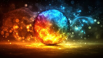 Vibrant sphere with fiery and icy glow