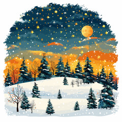 Magical Winter Wonderland Landscape Vector Art Illustration