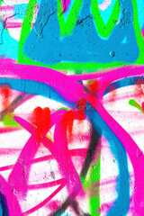 Colorful graffiti - neon pink, blue, green spray paint on textured wall. Bright 2000s, Y2K style, fluorescent colors, urban street art. Digital art, modern 90s, 2000s, y2k banner, summer visual
