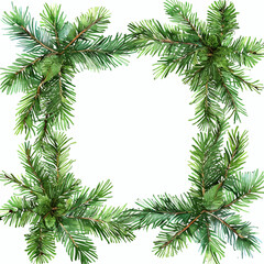Evergreen Christmas Wreath Border - Festive Pine Branch Vector Frame