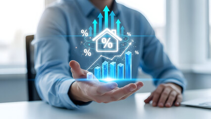 Businessman presenting growing real estate investment with augmented reality graph