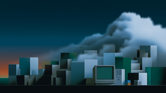 A cityscape constructed from computer elements symbolizing technological progress and the evolution of the digital world. - Powered by Adobe