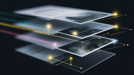 An artistic visual of data layers and its connections in a modern presentation. 