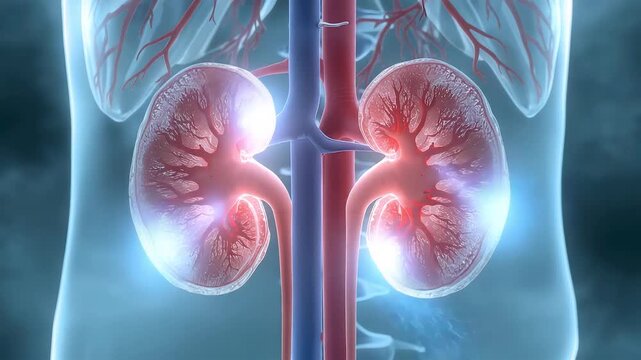 Glowing Human Kidneys Red Arteries Veins Transparent Organs Urinary Anatomy Glow