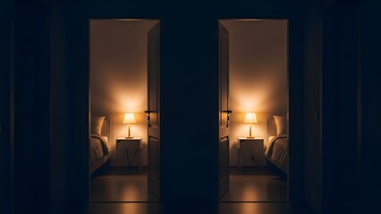 good night love concept without people, symbolic romantic night atmosphere interior, calm emotional night mood for couples, peaceful love connection at night lifestyle background, modern good night