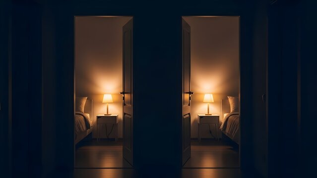 good night love concept without people, symbolic romantic night atmosphere interior, calm emotional night mood for couples, peaceful love connection at night lifestyle background, modern good night