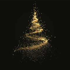 Golden Sparkle Christmas Tree Vector - Festive Glittering Holiday Design