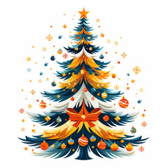 Vector Decorated Christmas Tree with Ornaments and Snowflakes