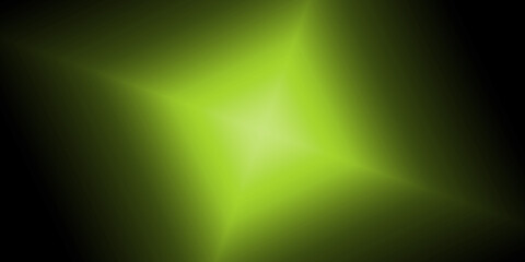 Yellow and green glowing diamond shaped light reflection with abstract neon rays on black background