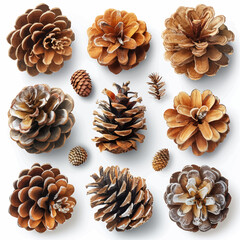 Collection of Pine Cones Vector Graphics on White Background