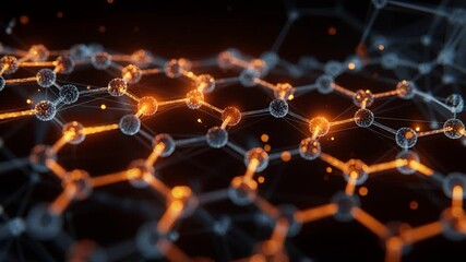 Futuristic nanotechnology molecular network glowing connection science technology abstract background energy molecule structure chemistry digital grid orange blue energy dark space - Powered by Adobe