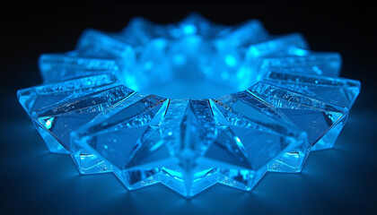 Glowing blue crystal star shape abstract object with dark background