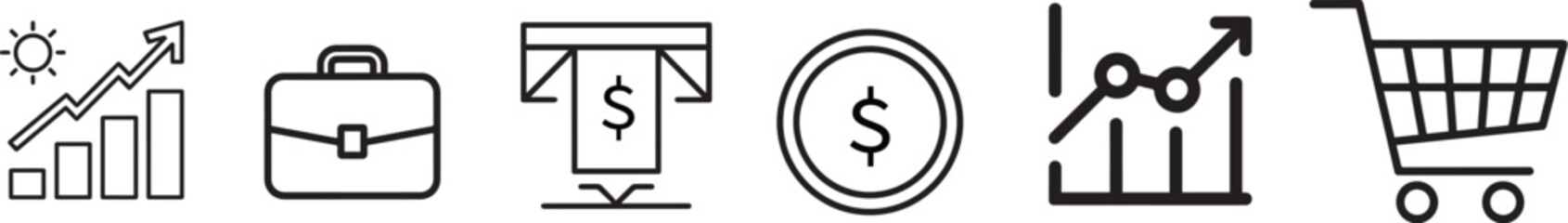 Obraz premium Financial Icon Set: a collection of minimal, black-and-white business icons. Perfect for modern design concepts. 