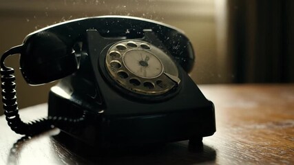 Vintage Rotary Telephone on Wooden Table in Soft Light
