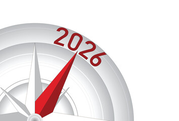 Vector illustration of a compass with the needle pointing to 2026.
