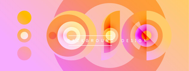 Fototapeta premium Abstract colorful design. Circles overlap creating vibrant gradients. Pink, orange, turquoise hues dominate composition. Modern aesthetic.