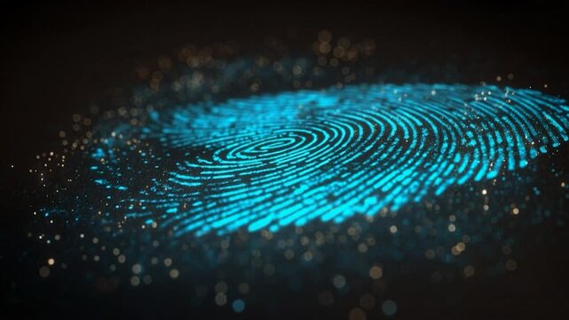 Futuristic fingerprint biometric security identification technology cyber digital identity authentication data protection access glow abstract neon glow fingerprint biometric security identification