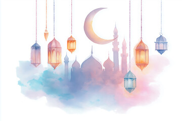 Watercolor Ramadan Symbols